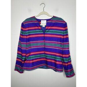 Adrianna Papell Womens 100% Silk Pink Striped Jacket Wedding Party Safe Silk 12